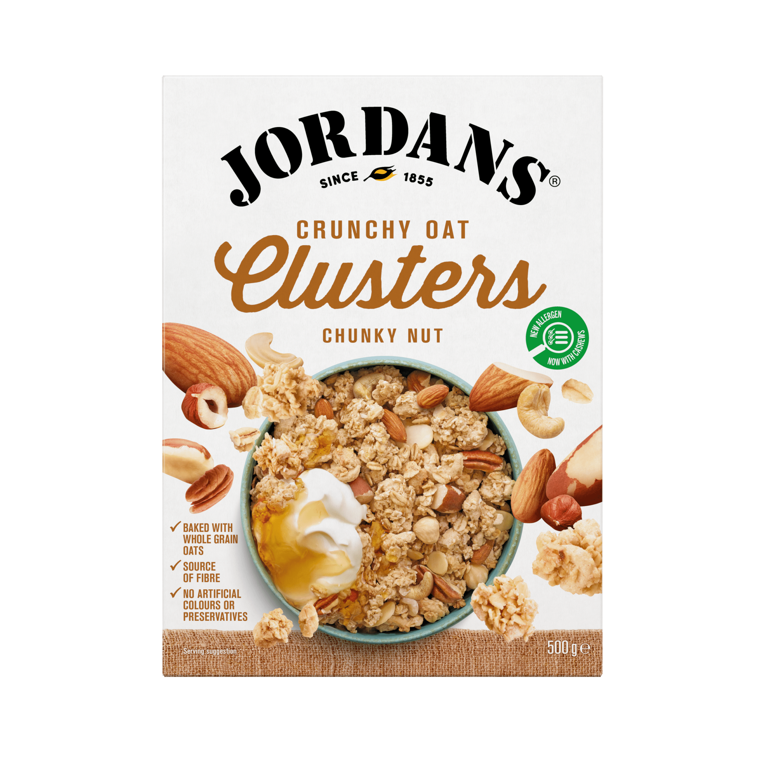 Jordans Cereals Crunchy Oat Clusters Chunky Nut now contains cashew as an ingredient.