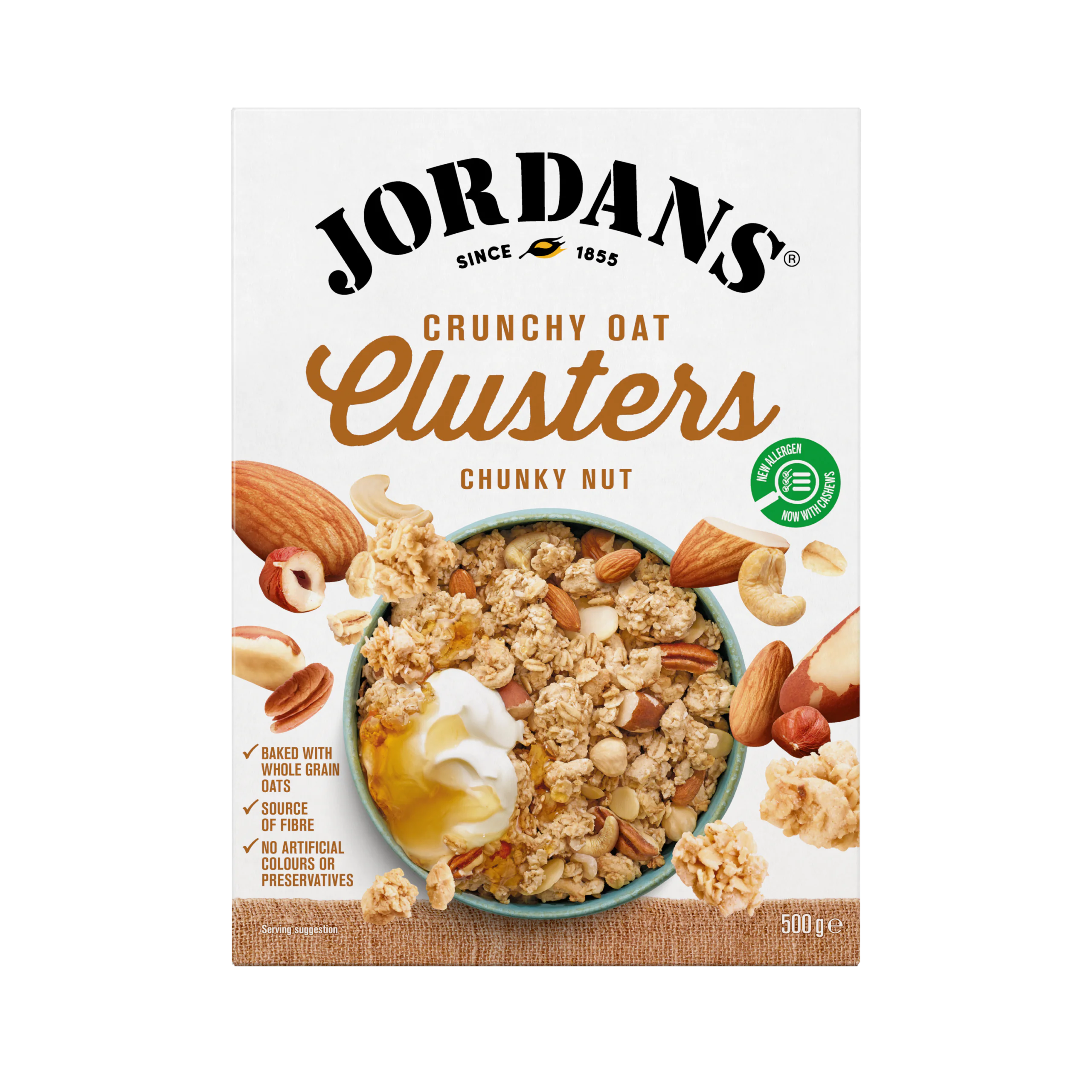 Jordans Cereals Crunchy Oat Clusters Chunky Nut now contains cashew as an ingredient.