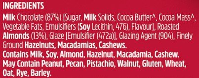 Nestle Scorched Almonds allergen update
